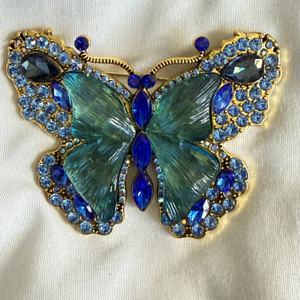 Elegant Blue and Gold Butterfly Brooch